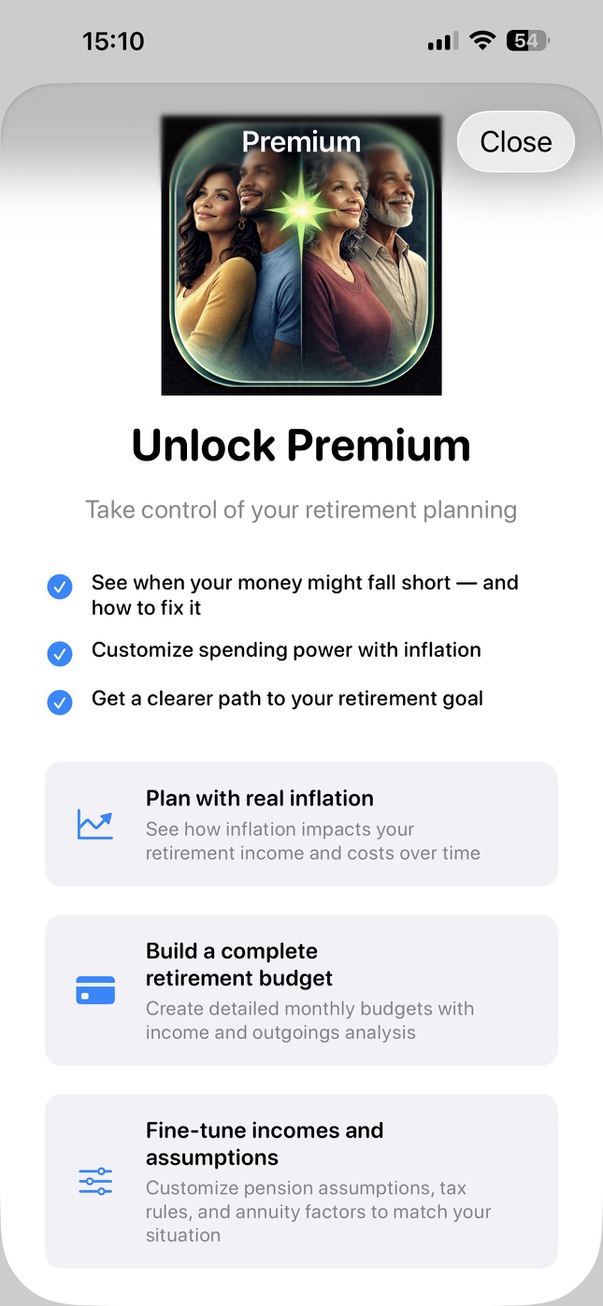 PensionBud pension results comparison screen